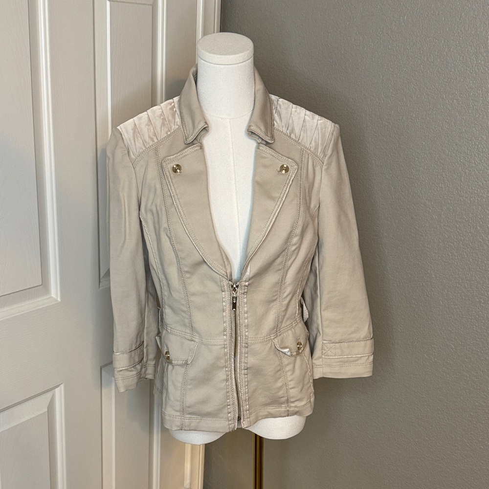 White House Black Market Light Beige Utility Zip Jacket